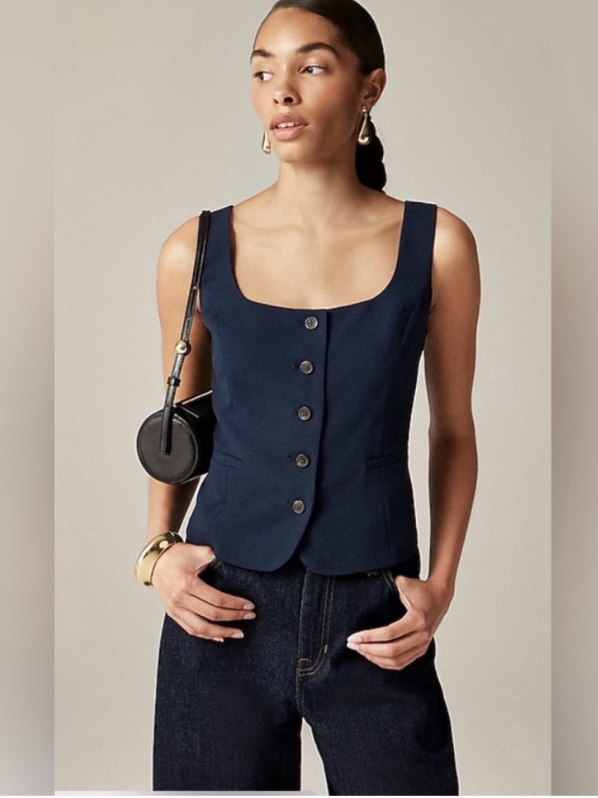 New J.Crew Black Button-Front Tailored Vest Size 8